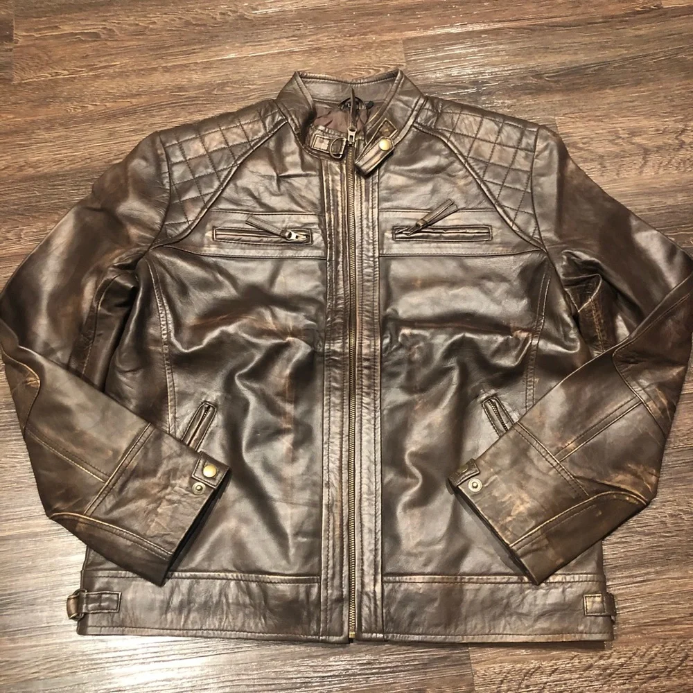 ๐ Diamond1 Tall Men Ruboff Real leather brown bomber jacket new With tags ๐ - Picture 6 of 6
